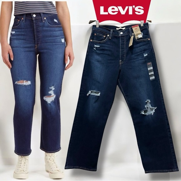 Levi's Denim - 119 LEVI’S | NWT Straight Ankle Blue Jeans High Rise Distressed Dark Wash(31x27)